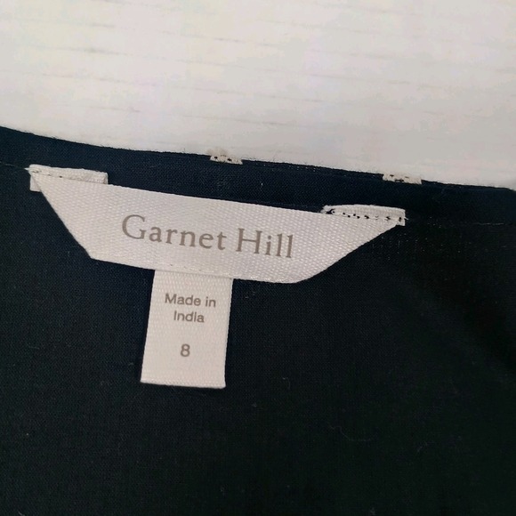 Garnet Hill 100% Organic Cotton Black V Neck Embroidery Clip Dot 3/4 Sleeve Sz 8 - Picture 4 of 9